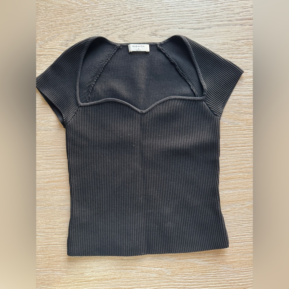 Aritzia Black Ribbed Blouse